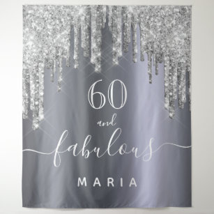60 fabulous birthday party glitter silver sparkle tapestry