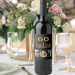 60 fabulous birthday photo collage black gold wine label
