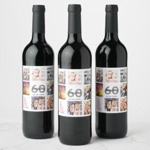 60 fabulous birthday photo collage white wine label
