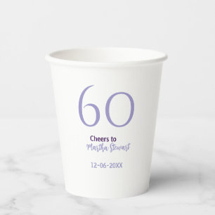 60 & fabulous birthday purple bold name date styli paper cups