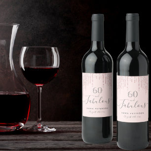 60 fabulous birthday rose gold blush glitter wine label