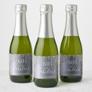 60 fabulous birthday Silver glitter Sparkling Wine Label
