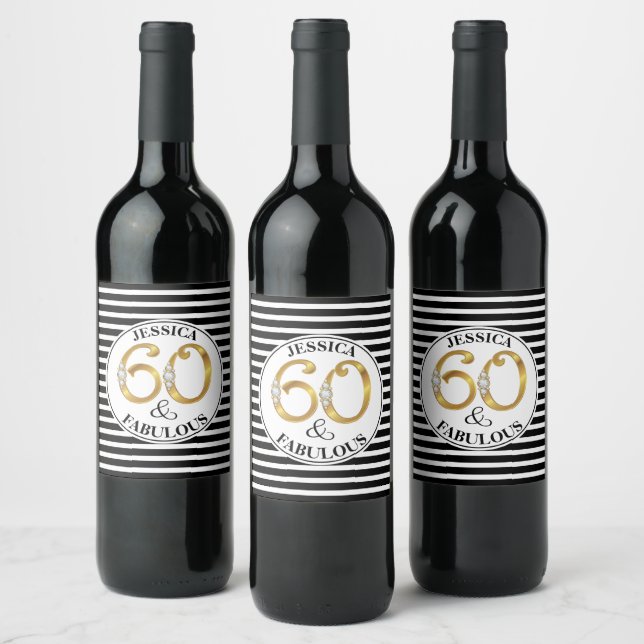 60 & Fabulous Birthday Wine Label (Bottles)