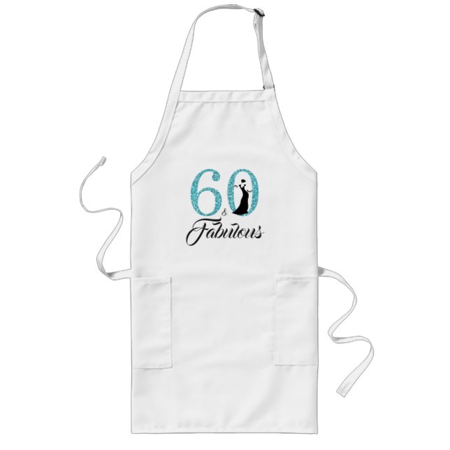 60 Fabulous Blue Glitter 60th Birthday Party Gift Long Apron (Front)