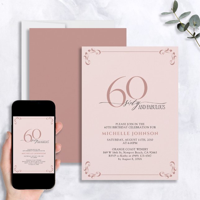 60 & Fabulous Blush Pink & Black Birthday Invitation (Creator Uploaded)