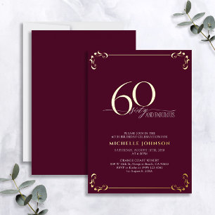 60 & Fabulous Burgundy & Gold Calligraphy Birthday