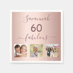 60 fabulous custom photo rose gold birthday party napkin