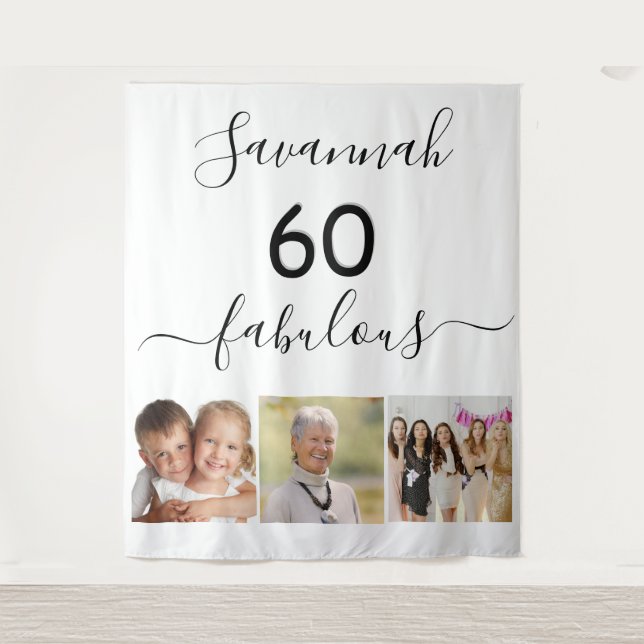 60 fabulous custom photo surprise party birthday tapestry (Front)