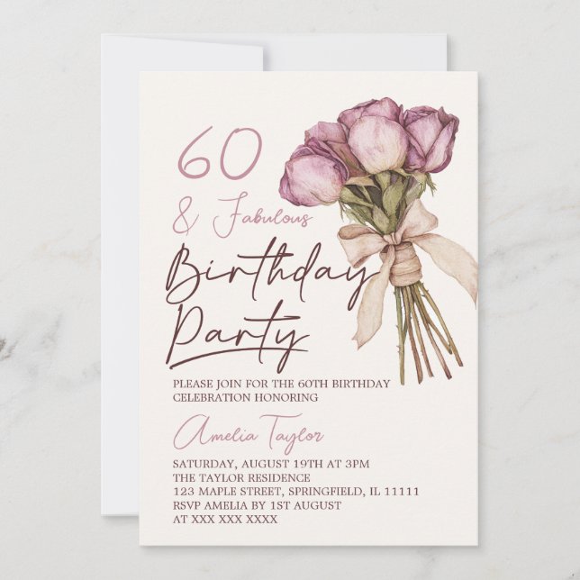 60 Fabulous Elegant Floral Birthday Invitation (Front)