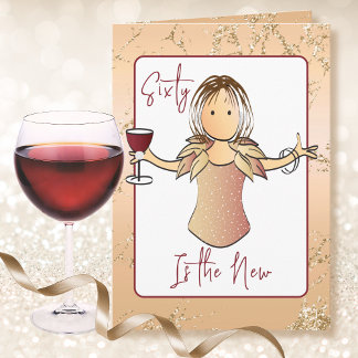 60 Fabulous Glam Cartoon Red Wine 60th Birthday Card