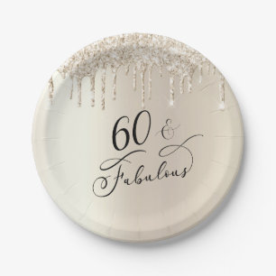 60 Fabulous Glitter Gold Birthday Party Paper Plate
