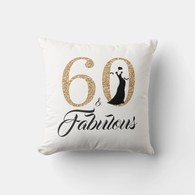 60 Fabulous Gold Glitter 60th Birthday Party Cushion (Front)