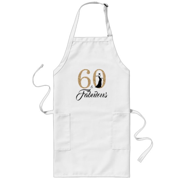 60 Fabulous Gold Glitter 60th Birthday Party Gift Long Apron (Front)