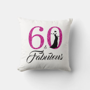60 Fabulous Hot Pink Glitter 60th Birthday Party Cushion