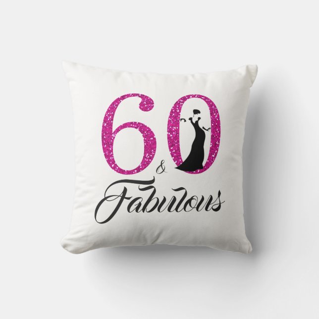 60 Fabulous Hot Pink Glitter 60th Birthday Party Cushion (Front)