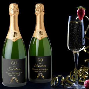 60 fabulous party black gold name sparkling wine label
