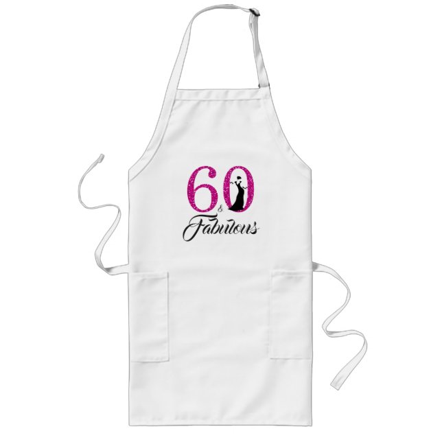 60 Fabulous Pink Glitter 60th Birthday Party Gift Long Apron (Front)