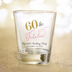60 Fabulous Pink Gold 60th Birthday Party Favour Shot Glass