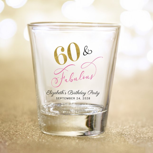 60 Fabulous Pink Gold 60th Birthday Party Favour Shot Glass (60 & Fabulous: Toast to a Life Well Celebrated!)