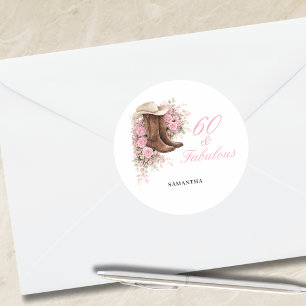 60 & Fabulous Pink Western Floral 60th Birthday Classic Round Sticker
