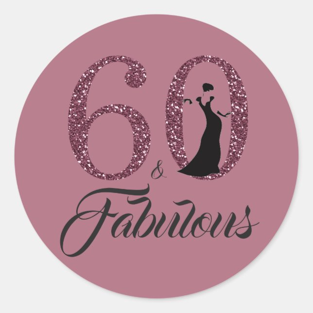 60 Fabulous Purple Cassis Glitter 60th Birthday Classic Round Sticker (Front)
