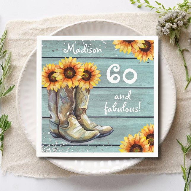 60 Fabulous Rustic Country Sunflower Boots Custom Napkin (Creator Uploaded)