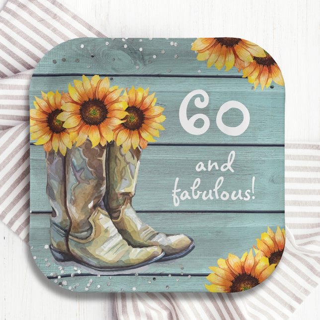 60 Fabulous Rustic Country Sunflower Boots Custom Paper Plate (Creator Uploaded)