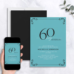 60 & Fabulous Turquoise Black & White Birthday Invitation