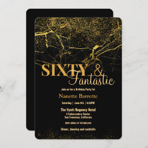 60 & Fantastic Gold/Black Marble Elegant Birthday  Invitation