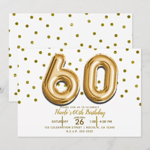 60 Gold Balloons & Confetti 60th Birthday Party Invitation