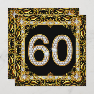 60 Gold Diamond Black 60th Birthday Party Invitation