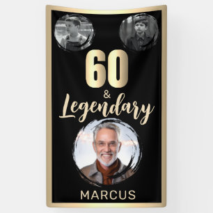 60 & Legendary 3 Photos 60th Birthday Gold Banner