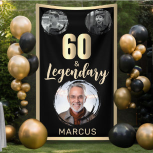 60 & Legendary 3 Photos 60th Birthday Gold Banner
