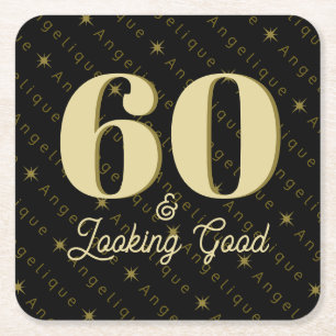 60 & Looking Good Gold Birthday Square Paper Coaster