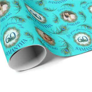 60 Peacock Feather Fully Editable Custom Photo Wrapping Paper