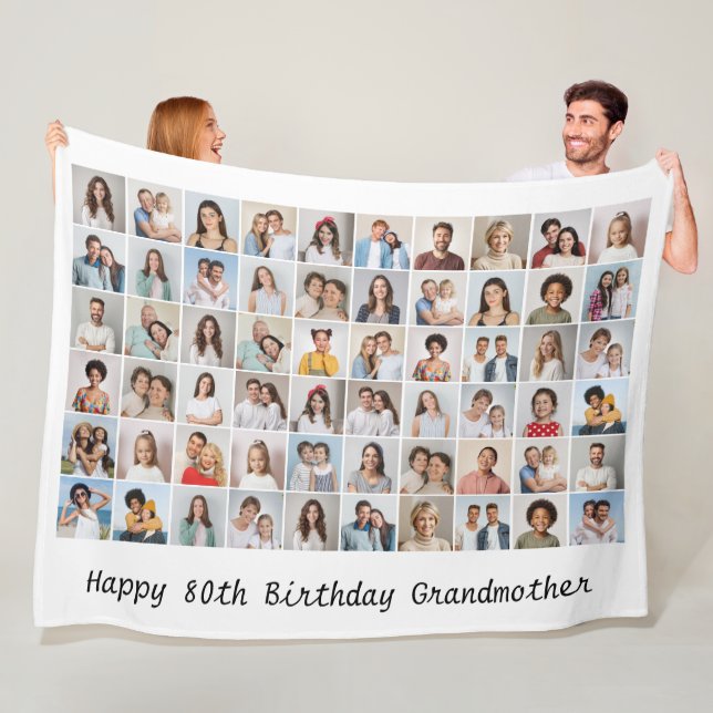 60 Photo Collage Add Any Name & Age Birthday Fleece Blanket (In Situ)