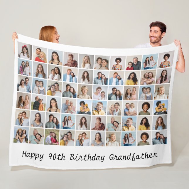 60 Photo Collage Add Any Name & Age Birthday  Fleece Blanket (In Situ)