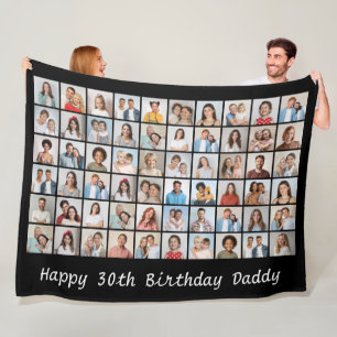 60 Photo Collage Add Any Name & Age Birthday Fleece Blanket
