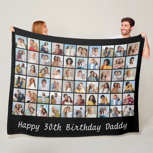 60 Photo Collage Add Any Name & Age Birthday Fleece Blanket (In Situ)