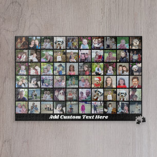 60 Photo Collage Grid - Script Text - black Jigsaw Puzzle