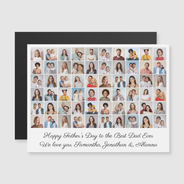 60 Photo Collage Happy Father's Day Magnetic Card (Front/Back)