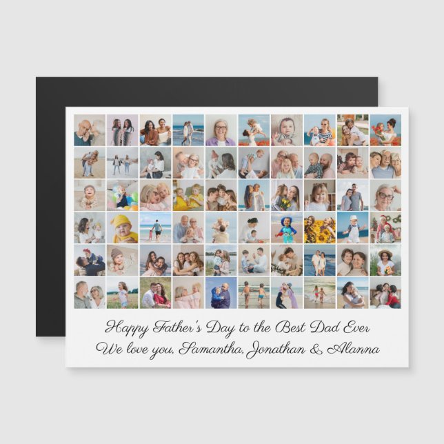 60 Photo Collage Happy Father's Day Magnetic Card (Front/Back)