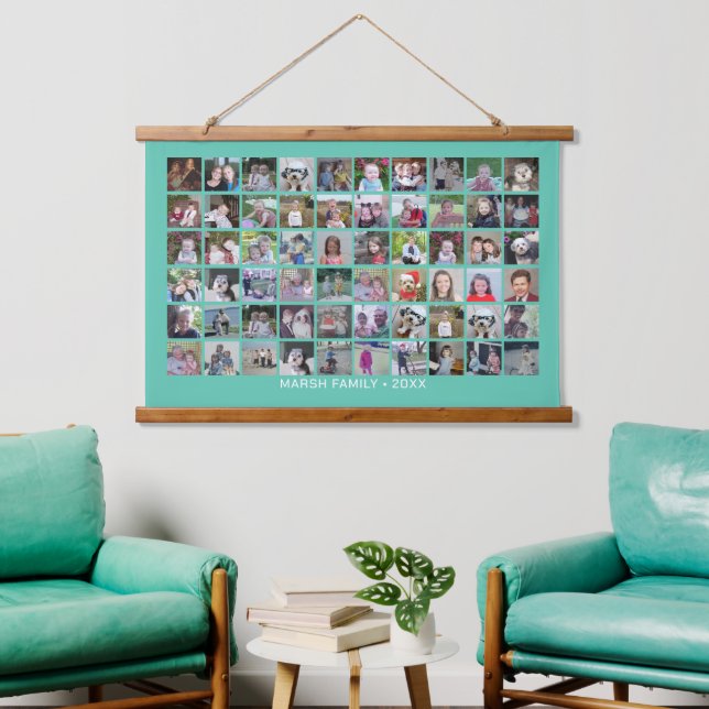 60 Photo Collage Montage and Text - Can Edit Colou Hanging Tapestry (Living Room)