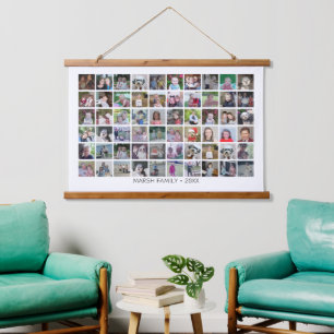 60 Photo Collage Montage and Text - Can Edit White Hanging Tapestry