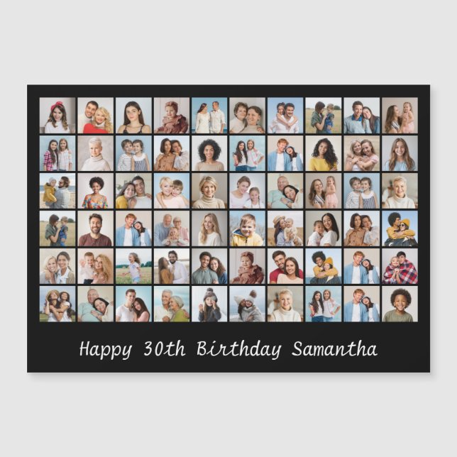 60 Photo Collage Name & Age Birthday Magnetic Card (Front)