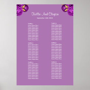 60 Purple And Gold Floral Wedding Seating Chart