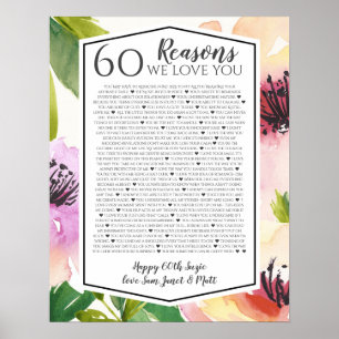 60 reasons hwy we love you watercolor roses peach poster