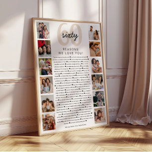 60 Reasons We Love You Birthday Keepsake Gift Poster