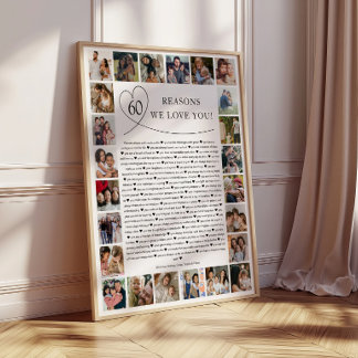 60 Reasons We Love You Photo Collage Keepsake Gift Poster