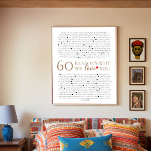60 reasons why we love you 60th birthday gift poster